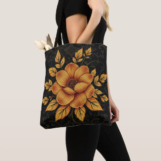 Golden Bloom Floral Tote Bag