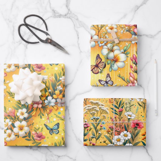 Golden Bloom Garden 3 Inpakpapier Vel (Voorkant)