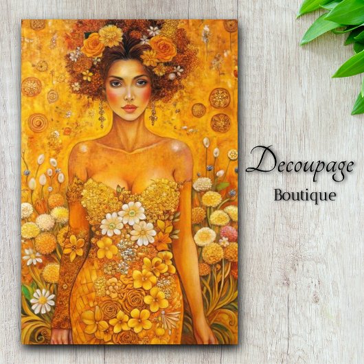 Golden Bloom Goddess Luxe Bloemen Decoupage Tissuepapier