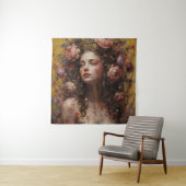 Golden Bloom Goddess – Square Art Tapestry Wandkleed (In situ)