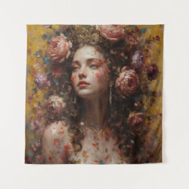 Golden Bloom Goddess – Square Art Tapestry Wandkleed