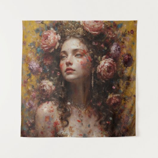 Golden Bloom Goddess – Square Art Tapestry Wandkleed (Voorkant)