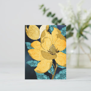 Golden Bloom met Blauwgroen bladeren Abstracte Blo Briefkaart