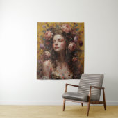 Golden Bloom Muse – Vertical Wall Tapestry Wandkleed (In situ)