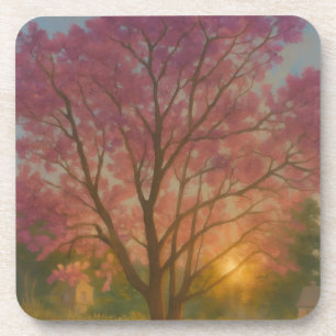 Golden Bloom - Sunset Garden Painting Bier Onderzetter