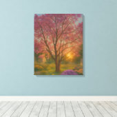 Golden Bloom - Sunset Garden Painting Canvas Afdruk (Insitu (Houten vloer))