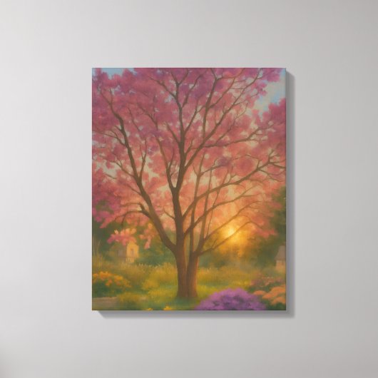 Golden Bloom - Sunset Garden Painting Canvas Afdruk (Voorkant)