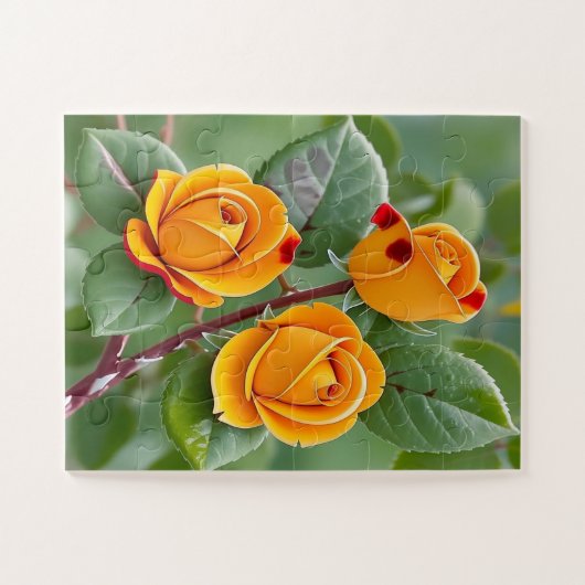 Golden Bloom Trio | Yellow Rose Botanical  Legpuzzel (Horizontaal)