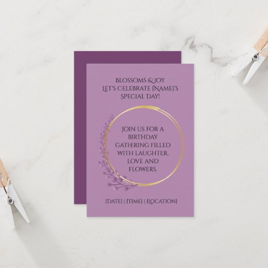 Golden Bloom verjaardagsfeestje Kaart (Voorkant / Achterkant in situ)