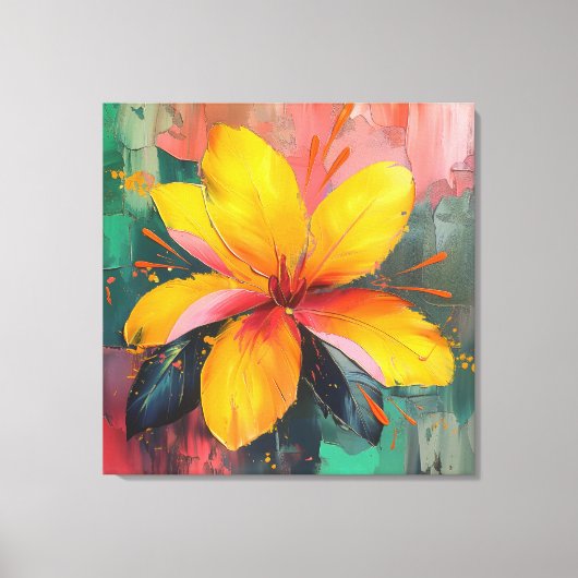 Golden Bloom – Vibrant Abstract Floral Expression Canvas Afdruk (Voorkant)
