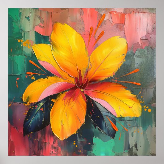 Golden Bloom – Vibrant Abstract Floral Expression Poster (Voorkant)