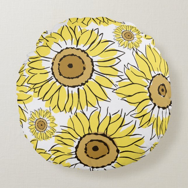 Golden Bloom Vibrant Yellow Rond Kussen (Voorkant)