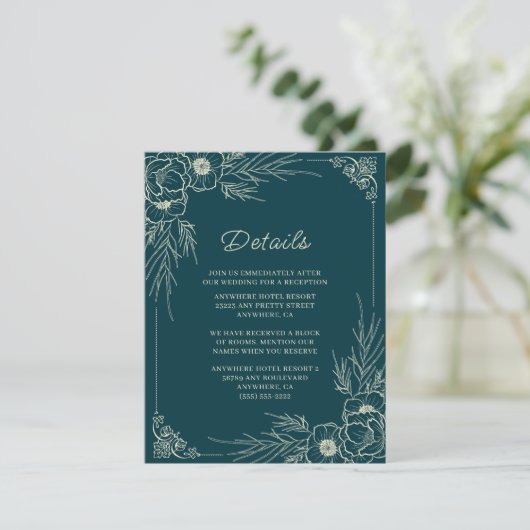 Golden Bloom Wedding Details Informatiekaartje (Staand voorkant)