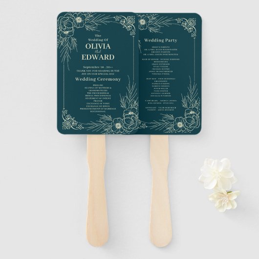 Golden Bloom Wedding-programma Handwaaier (Voorkant en achterkant)
