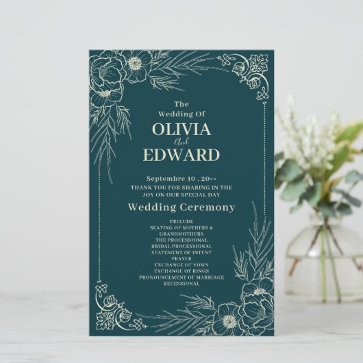 Golden Bloom Wedding-programma's (Staand voorkant)