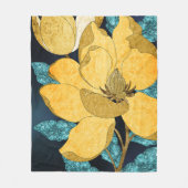 Golden Bloom with Teal Leaves Abstract Floral Fleece Deken (Voorkant)