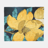Golden Bloom with Teal Leaves Abstract Floral Fleece Deken (Voorkant (Horizontaal))