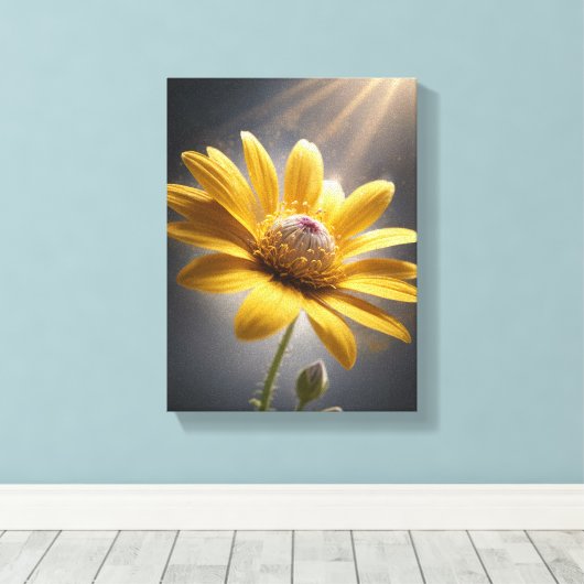 Golden Bloom – Yellow Flower Macro Photography Art Canvas Afdruk (Insitu (Houten vloer))