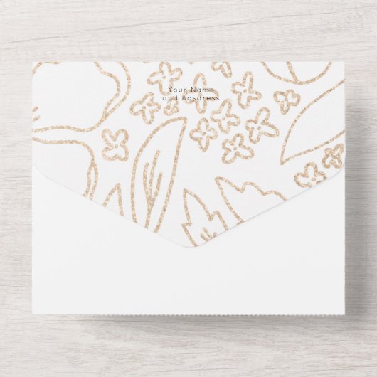 Golden Blooms Moderne bruiloft in één uitnodiging (Achterkant)