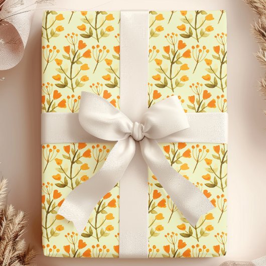 Golden Blooms Waterverf Wildflower Cadeaupapier