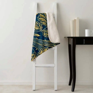 Golden Blossom Elegance  Sherpa Deken