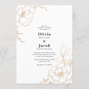 Golden Blossom Floral Wedding Design Kaart