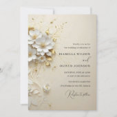 Golden Blossom Wedding Invitation Kaart (Voorkant)