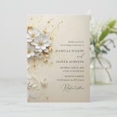 Golden Blossom Wedding Invitation Kaart (Staand voorkant)