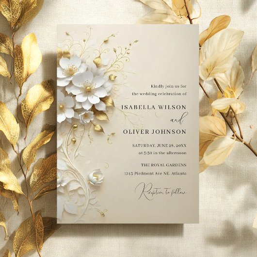 Golden Blossom Wedding Invitation Kaart