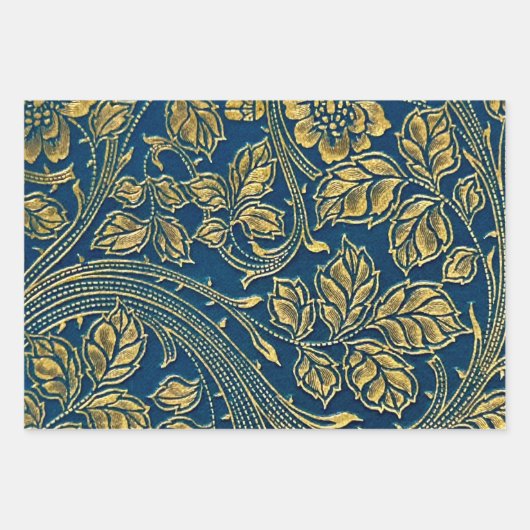 Golden Blossom Wrapping Paper Flat Sheet Set van 3 (Voorkant 2)