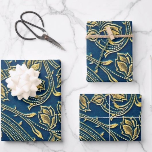 Golden Blossom Wrapping Paper Flat Sheet Set van 3