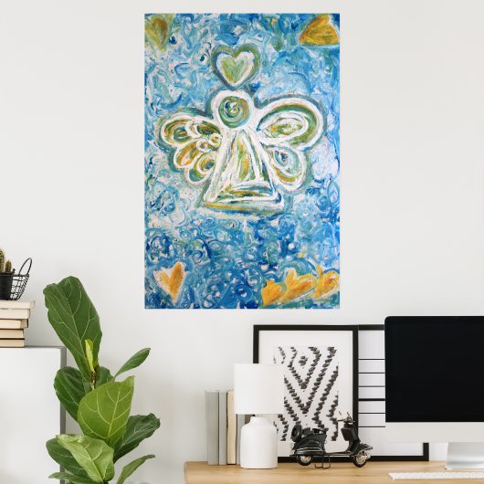 Golden Blue Angel Art Poster Print (Thuiskantoor)