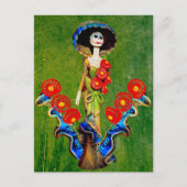 Golden Blue Antiek Catrina Over Green Washing Boho Briefkaart (Voorkant)