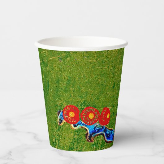 Golden Blue Antiek Catrina Over Green Washing Boho Papieren Bekers (Voorkant)