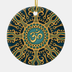 Golden Blue Aum Star Keramisch Ornament