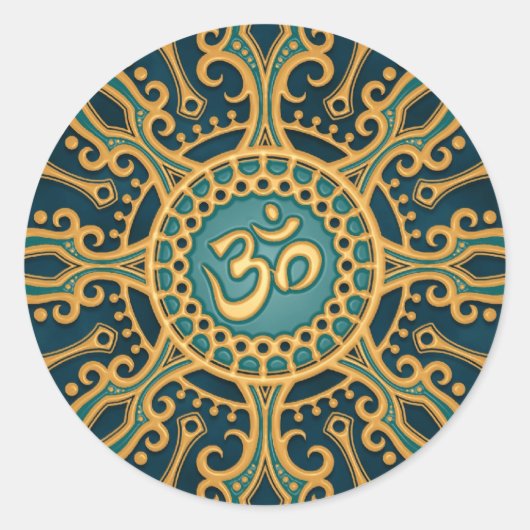 Golden Blue Aum Star Ronde Sticker (Voorkant)