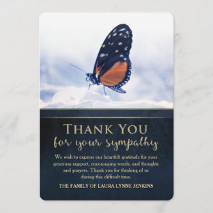 Golden Blue Butterfly Sympathie Hartelijk dank Bedankkaart