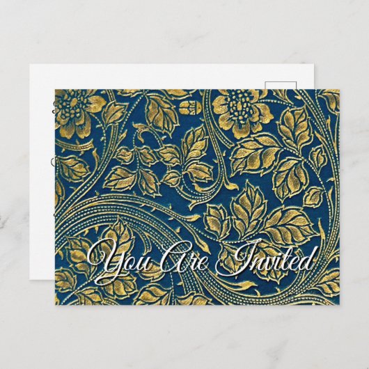 Golden Blue Elegance Invitation Briefkaart (Voorkant / Achterkant)
