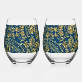 Golden Blue Elegance    Wijnglas Zonder Voet
