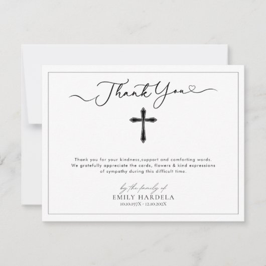 Golden Blue Floral Begrafenisscript Bedankt Card (Voorkant)