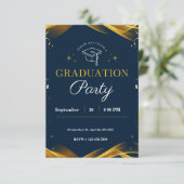 Golden Blue Graduation Party uitnodiging (Staand voorkant)