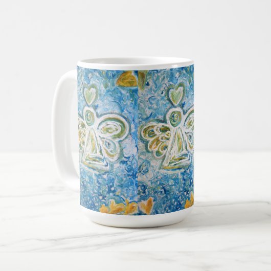Golden Blue Guardian Angel Art Custom Coffee Cup Koffiemok (Voorkant links)