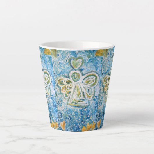 Golden Blue Guardian Angel Custom Latte Cup Mokken (Voorkant)