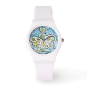 Golden Blue Guardian Angel Custom Watch Design Horloge