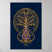 Golden Blue Guitar Tree of Life Poster (Voorkant)