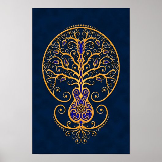 Golden Blue Guitar Tree of Life Poster (Voorkant)