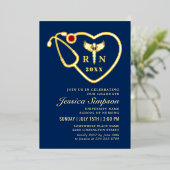 Golden Blue Modern Nursing School Graduparty Folie Uitnodiging (Staand Voorkant)