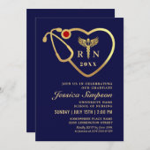 Golden Blue Modern Nursing School Graduparty Kaart (Voorkant / Achterkant)