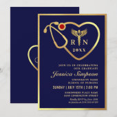 Golden Blue Modern Nursing School Graduparty Kaart (Voorkant / Achterkant)