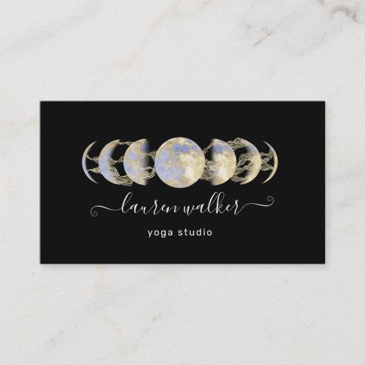Golden Blue Moon Phases Yoga Studio Visitekaartje (Voorkant)